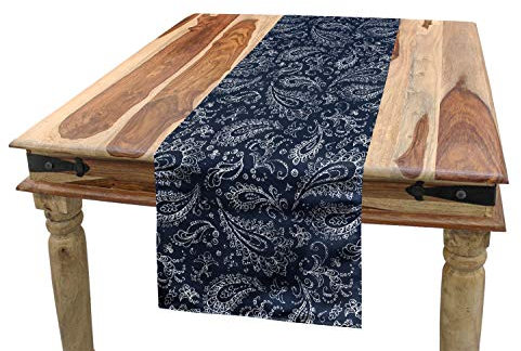 ABAKUHAUS Paisley Tischläufer, Vintage Boho Grunge, Esszimmer Küche Rechteckiger Dekorativer Tischläufer, 40 x 180 cm, Dunkelblau Weiß