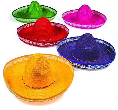 Fun Express Colored Sombrero Hats - Long-Lasting Set of 12 Versatile Hats for Celebrations and Events - Soft, Safe Materials for Perfect Fit for Everyone