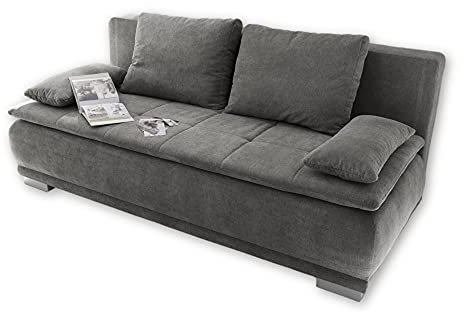 Stella Trading LUIGI Bequemes Schlafsofa mit Bettkasten, Stoffbezug Stone - Klappbares Sofa mit Schlaffunktion und fest vernähtem Schaumtopper - 211 x 93 x 103 cm (B/H/T)