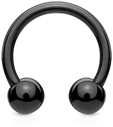 viva-adorno Universal Hufeisen Piercing Kunststoff mit Kugeln Septum, Lippe, Augenbraue, Nase Z292, schwarz 1,6x12mm