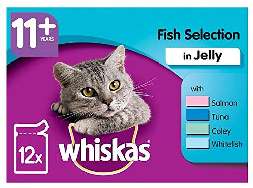 4 x Whiskas 11+ Cat Pouches Fish Selection In Jelly 12x100g