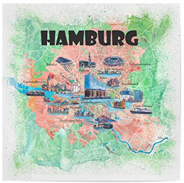 artboxONE Poster 20x20 cm Städte Hamburg Illustrierte Karte - Bild Hamburg Hamburg Hamburg map