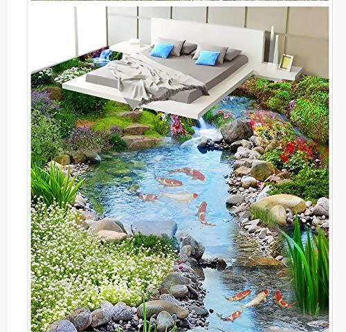 Xcmb 3D Angepasste Tapete Home Decoration Creek Wasserkarpfen 3D Bodenbelag Pvc Selbstklebende Tapete-120Cmx100Cm
