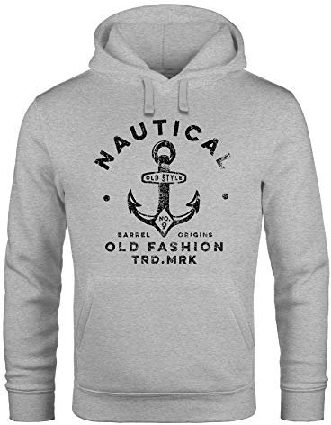 Neverless® Hoodie Herren Anker Motiv Nautical Kapuzen-Pullover Männer Fashion Streetstyle Grau 4XL