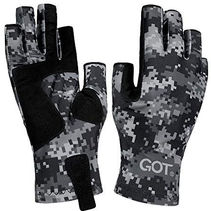 GOT Sports Fingerlose Handschuhe zum Angeln mit LSF 50+, für Damen und Herren, UV-Schutz, perfekt für Fliegenfischen, Segeln, Kanu, Paddeln, Kajak, Wandern, Arbeit (Digi Black S/M)