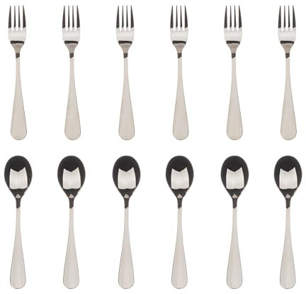 BERGNER München - 6er Set Gabeln + 6 Dessertlöffel 2,5 mm - Versilbert - Aus stabilem Edelstahl - Spülmaschinenfest - Spülmaschinenfest