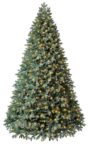 Dehner Künstlicher Weihnachtsbaum Tanne Alva, mit LED Beleuchtung warmweiß, Höhe ca. 240 cm, Metall/Kunststoff, grün