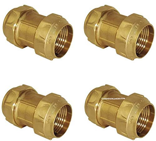 Suinga Pack 4 MANGUITO DE LATÓN 25mm para tuberia de polietileno de 25 mm, accesorio de laton 25MM, Enlace de latón 25 mm con Certificado Aenor
