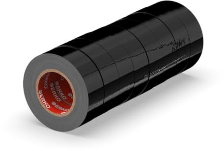 ERKO Isolierband Schwarz 19mm x 20m PVC Set 8 Stück Elektrische Leitungen Reparatur, Hochflexibel mit starker Klebekraft, Chemiebeständig, Wasserfest, Klebeband