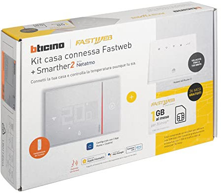 Bticino SXW8002KIT – Kit de termostato Inteligente WiFi Smarther2 con Netatmo, termostato de Caldera empotrable con Router WiFi Huawei y cupón para SIM 4G Fastweb, Control con aplicación, Alexa y