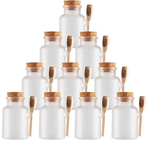 TIANZD 10 Stück 100ml Matt Transparent Kunstoff Badesalz Dose Leere Tiegel Dosen Cremedose Leerdose Kosmetische Salbe Bath Salt Behälter mit Kork-Verschluss Holzschaufel