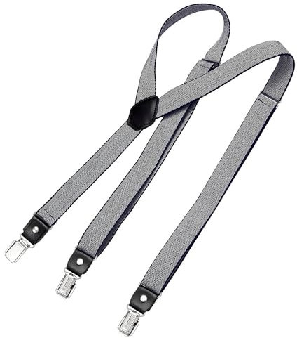 DonDon Hosenträger Herren gepunktet Fischgrät dunkelblau schmal 2,5 cm - Extra starke Clips für Anzug - Hosenträger Herren extra stark - Ideal für Männer oder Damen Rockabilly Suspenders