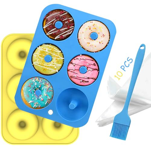 Aoibeely Molde para Donut de Silicona, 2 Piezas Moldes Silicona Reposteria,10 Piezas Bolsas de Pastelería, Solía Hacer para Pasteles, Galletas, Bagels, Muffins (A)