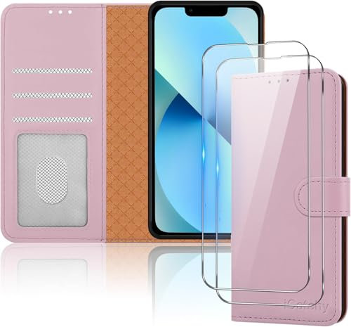 iCatchy for iPhone 13 Case 6.1-Inch Leather Wallet Case, Flip Protective Case Cover with Wallet Card Holder, Stand and Magnetic Closure Cover Compatible with iPhone 13 (Rose Gold)