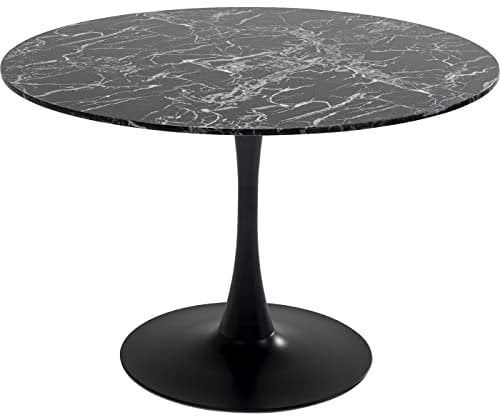 Kare Design Tisch Veneto, Schwarz, Marmorstein Tischplatte, D110cm, 4-6 Personen, Pflegeleicht, Runder Esstisch, Stilvoll, Mittiger Fuß aus Stahl, 40 kg max. Belastbarkeit, 73x110x110 cm (HxBxT)
