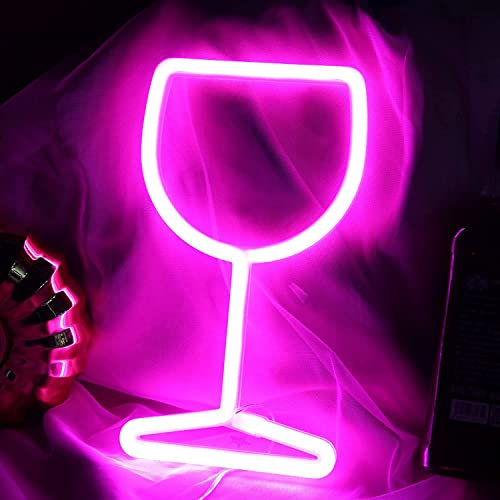 MH Life Neon Sign, Wine Cup Led Neon Light Wall Light Wall Decor, Battery or USB Powered Light Up Acrylic Neon Sign for Bedroom, Kids Room, Living Room, Bar, Party, Christmas, Wedding