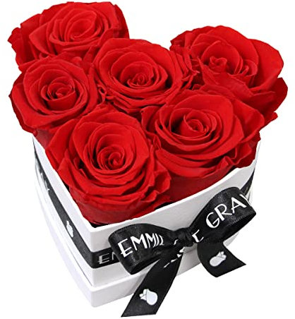 EG EMMIE GRAY Classic Infinity Rosenbox | Herz | Weiß – Traumhafte Infinity Rosen, 1-3 Jahre haltbare Rosen, Flowerbox mit echten, konservierten Rosen, edle Premiumrosen (S, Vibrant Red)