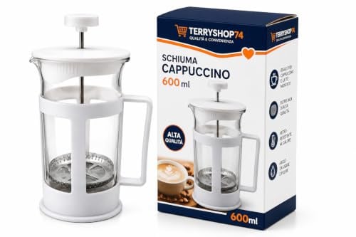 Terryshop74® Montalatte Manuale in Vetro con Retina per Schiuma Latte, Cappuccinatore, Colori Assortiti Invio Casuale, 600 ml