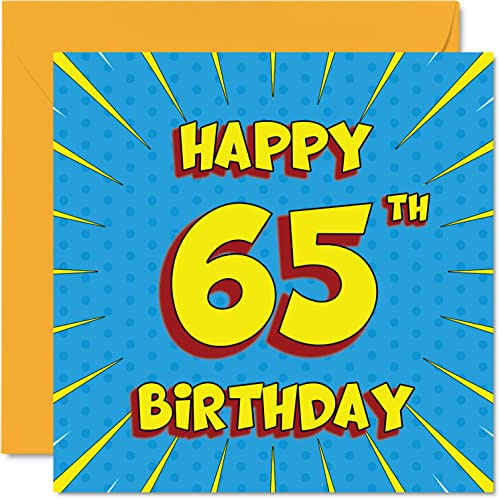 Lustige Geburtstagskarte zum 65. Geburtstag für Männer und Frauen, Papa | Comic-Buch, Happy Birthday-Karte für Oma, Mutter, Großvater, Cousin, Tante, Onkel, 145 mm x 145 mm Grußkarten, 65. Geburtstag