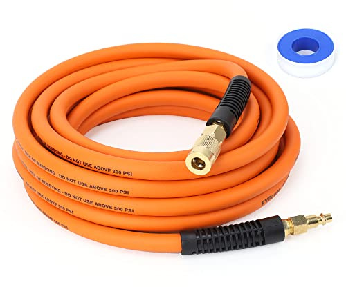 FYPower Luftkompressorschlauch 1,9 cm x 7,5 m Hybridschlauch mit Armaturen, flexibel und knickfest, 1/4 Zoll Industrie-Schnellkupplung und Stecker-Kit