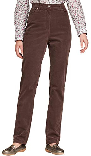 Amber Ladies Jeans with Elasticated Back Waist Jeans for Women Stretch Cord Chocolate 20 Extra Short