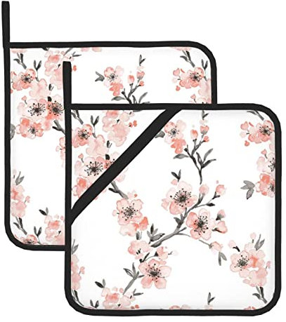 Portavaso isolato quadrato con fiori di ciliegio chiaro: >> 20 x 20 pollici (set di due pezzi) spesso e durevole, isolamento termico anti-scottatura.
