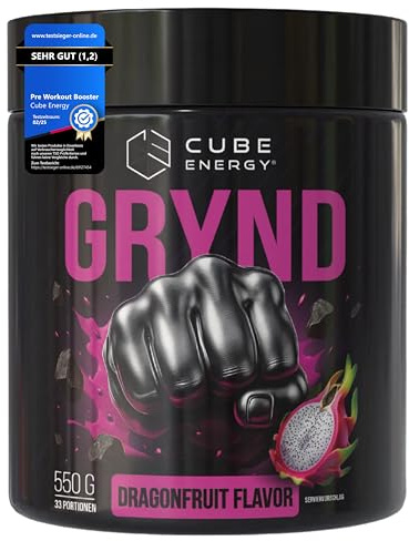 GRYND Pre Workout Booster – 550g (33 Portionen) – Fokus & Pump mit Koffein, Citrullin, Arginin & Guarana – Dragonfruit Geschmack – Vegan, Made in Germany, ohne Füllstoffe