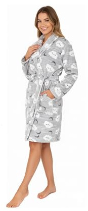 TURTLE Warm Fleece Clouds Robe Womens Luxury Dressing Gown Clouds All Over Fleece Long Gown Stay Warm & Cozy