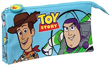 TOY STORY Ready to Play - Portatodo Triple, Estuche Infantil, Estuche Niño, Ideal para Niños de 5 a 14 Años, Cómodo y Versátil, Calidad y Resistencia, 22x3x12 cm, Color Azul claro