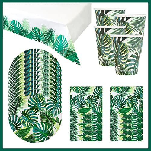 Talking Tables Tropical Party Decorations for Table | for 24 Guests | Palm Tablecloth, Plates and Napkins | Perfect for Hawaiian Themed BBQ, Kids Jungle Birthday Summer Luau