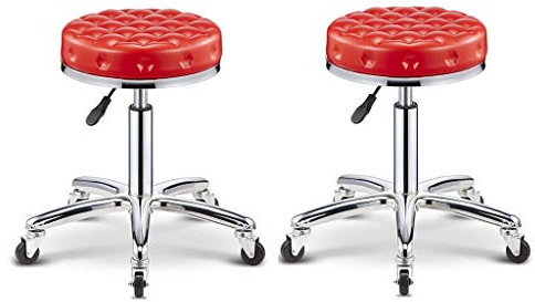 SIGOLY Hocker auf Rädern Barhocker, Schönheitshocker, Werkbank, Edelstahl 5 Umdrehungen Aufzug Friseur Schönheitssalon Haarrollenhocker 43-58 cm Geeignet für 75-90 cm Theke (Color : Redx2) Marriage