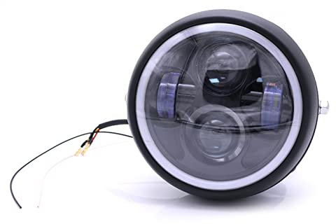 POCHY Motorrad Scheinwerfer Für Motorrad Dc 12v Roller Refit Kopf Lampe Motorrad Retro Schwarz Front Licht Motor Vintage Scheinwerfer Universal Scheinwerfer