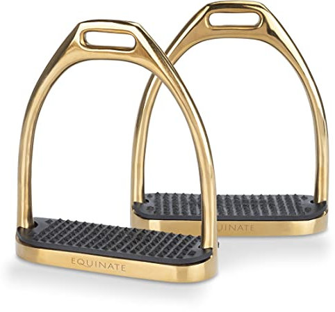 Equinate Steigbügel Luna 12cm Gold - Mit Anti-Rutsch Trittfläche aus Gummi - Für Erwachsene und Kinder - 2 Stück