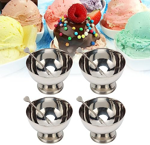 Set di 4 Coppe da Gelato in Acciaio Inox con Piedini da Dessert, Piatti da Portata per Gelato, Macedonia di Frutta, Budino, Tazze da Dessert per Casa, Cucina, Ristorante