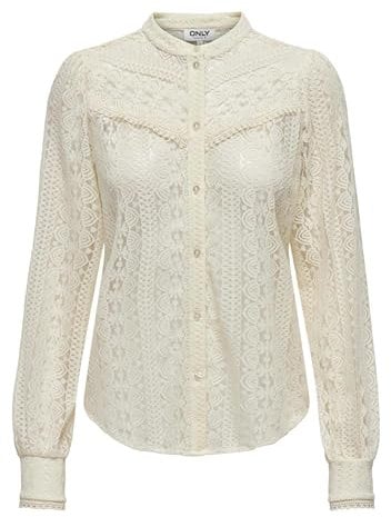 ONLY Damen Onlreba Lace L/S Shirt WVN Noos, Egret, S