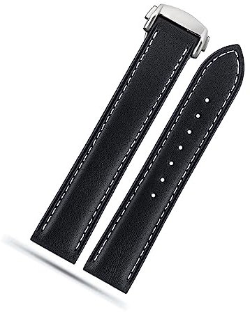 dayeer Lederarmband für Omega Seamaster 300 150 Speedmaster 007 AT150 Braunes Uhrenarmband Faltschließe 19mm 20mm 22mm (Color : B Black-silver, Size : 20mm)