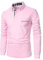 YCUEUST Men's Polo Shirt Long Sleeve Casual Plaid Collar T-Shirts Pink L