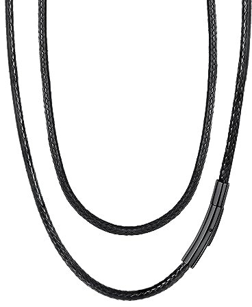 FaithHeart Schwarz halsketten für Herren, Kunstleder Halskette 55cm lang, 3mm Lederkette ohne Anhänger, Kette mit Schwarz Verschluss