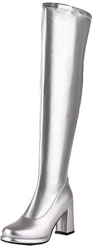 Smilice Damen Plateau-Overknee-Stiefel mit Reißverschluss und klobigen Absatz (Silber,40)