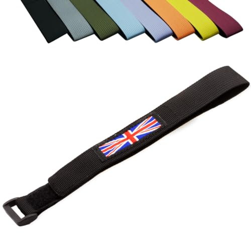 GreVeloro Klettband Haltegurt für Brompton Faltrad und andere Falträder, zur Fixierung Hinterrad am Hauptrahmen, UK-Flagge Union Jack Design, Klettverschluss-Gurt (Schwarz)