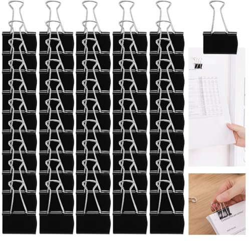 Clip Raccoglitore Documenti, Senteen 50 Pezzi 51mm Raccoglitori Binder Clip File Clip Documento Titolare per Ufficio Casa Cucina(Nero)
