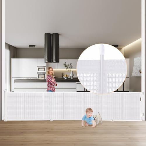 Treppenschutzgitter Ausziehbar 300Cm,Türschutzgitter Ausziehbar Verstärkt 89cm Hoch, Absperrgitter Baby Extra Breit Babygitter, Treppenschutzrollo Türschutzgitter Hund Treppenschutzgitter Tür Treppen