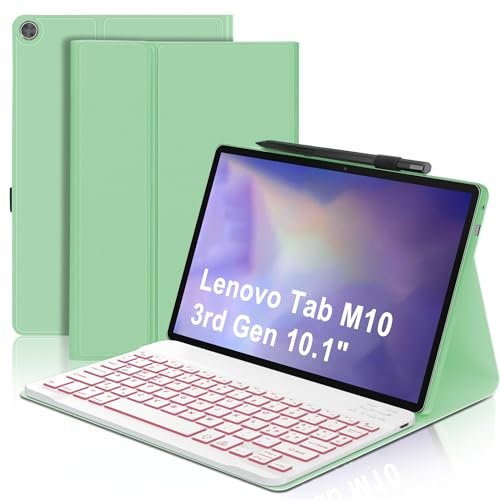 Tastiera con Custodia per Lenovo Tab M10 3rd Gen 10.1, 7 generi di retroilluminazione, Tastiera Italiano Slim Bluetooth Rimovibile per Lenovo Tab M10 3rd Gen TB-328FU/TB-328XU, Verde chiaro