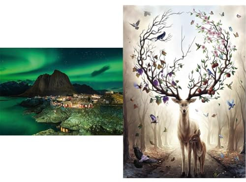 Ravensburger Puzzle 1000 Teile - Aurora Borealis Norwegen & Puzzle 15018 - Magischer Hirsch - 1000 Teile Puzzle für Erwachsene und Kinder ab 14 Jahren, Puzzle mit Hirsch-Motiv