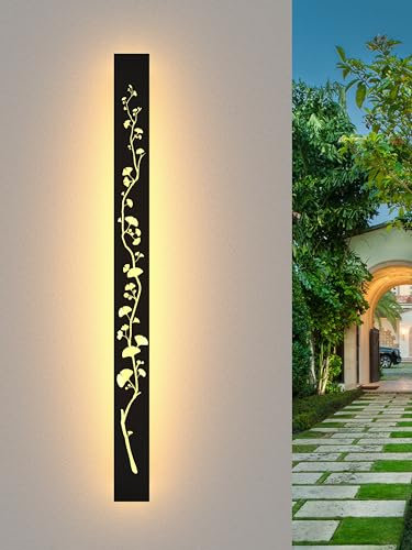 LED Wandlampe Aussen Lange Wandleuchte Ginkgo Wandlampe Schwarz Lang Ip65 Wasserdicht 3000k 32W Aluminium Villa Wandleuchte Für Gärten Terrassen Wohnzimmer Innen Wandleuchten Außenleuchte,100CM