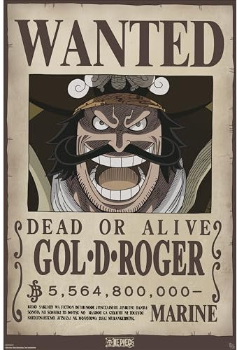 ABYSTYLE One Piece Wanted Gol .D. Roger 61 x 91,5 cm / 24,2 x 35,8 Zoll Maxi-Poster – Gerollt geliefert – Kunstposter – Wandposter – Poster & Drucke | One Piece Merchandising