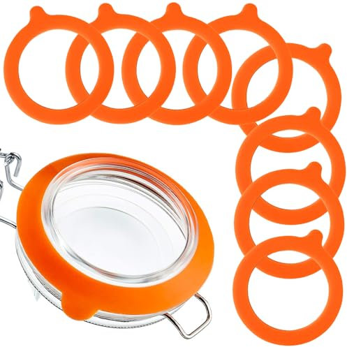 8 Stück 9,5 cm Silikon-Glasdichtungen, auslaufsicheres Glasdichtungszubehör, Gummidichtungen für Gläser, geeignet für Einmachgläser, Deckel (Orange)
