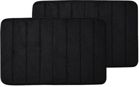 Moonlight Bedding 2 Pack Bath Mat Non Slip Anti Mould Black 50 x 80 cm Memory Foam Bathmat Thick Super Soft and Comfortable Bath Mats Washable & Water Absorption Bathroom Mat