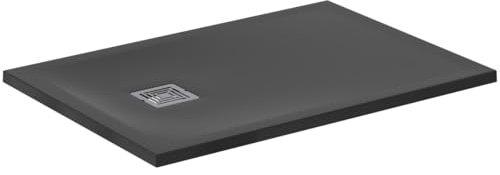 Ideal Standard - Ultra Flat S+, Piatto doccia rettangolare ultrasottile in resina effetto pietra, 100x70cm, Ideal Solid, Scarico lato corto, Nero