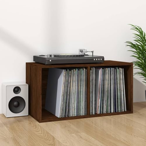 Gecheer Schallplatten-Box Braun Eiche-Optik 71x34x36 cm Holzwerkstoff Transportbox Vinyl-Aufbewahrungsbox Aktenschrank Organizer 71 x 34 x 36 cm (L x B x H),Holzwerkstoff